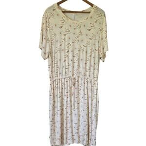 Women Sz 2X Sunflower Floral Cream Dress Stretchy Pockets Drawstring Waist Fairy